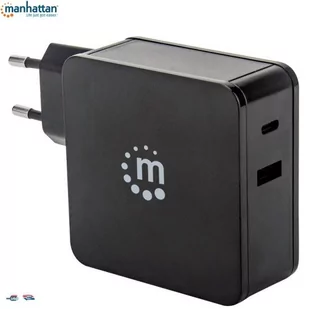 Manhattan Ładowarka Sieciowa Power Delivery 3.0 USB-C 60W 5-20V) USB-A 5V 2.4A Czarna - Ładowarki do telefonów - miniaturka - grafika 3