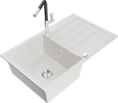 Zlewozmywaki z baterią - Mexen Bruno zlewozmywak granitowy 1-komorowy z ociekaczem i baterią kuchenną Flora, biały - 6513-20-670401-07 - miniaturka - grafika 1