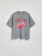 Koszulki i topy damskie - Reserved - T-shirt z nadrukiem - jasnoszary - miniaturka - grafika 1