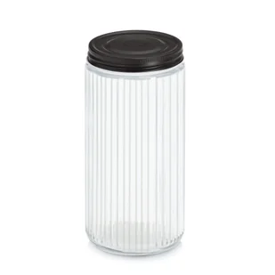 Słoik z metalową pokrywką KITCHEN ESSENTIALS, ryflowane szkło - Pojemniki kuchenne - miniaturka - grafika 1
