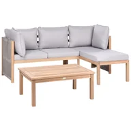 Meble ogrodowe - Narożnik ogrodowy ze stolikiem dla 3 osób ARABBA Lewostronny Certyfikowane drewno akacjowe Szary - miniaturka - grafika 1