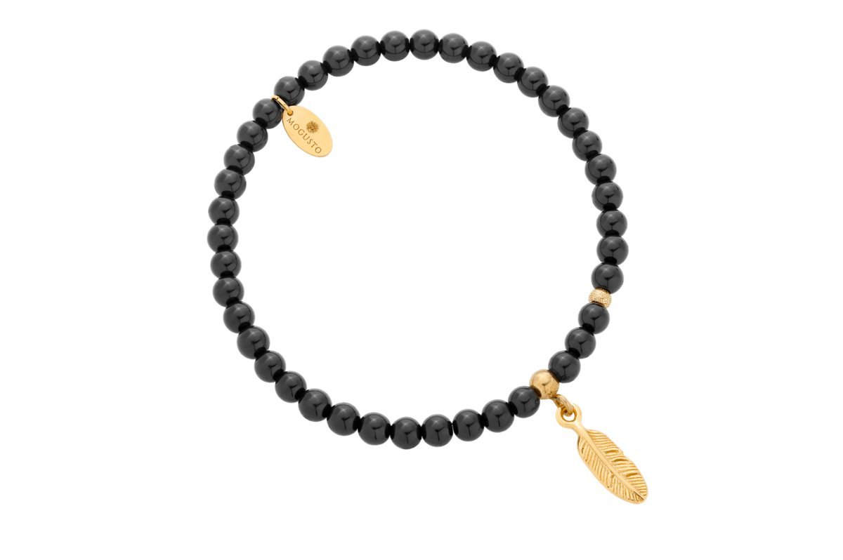 Mogusto, Bransoletka z onyksu z piórkiem, 16 cm
