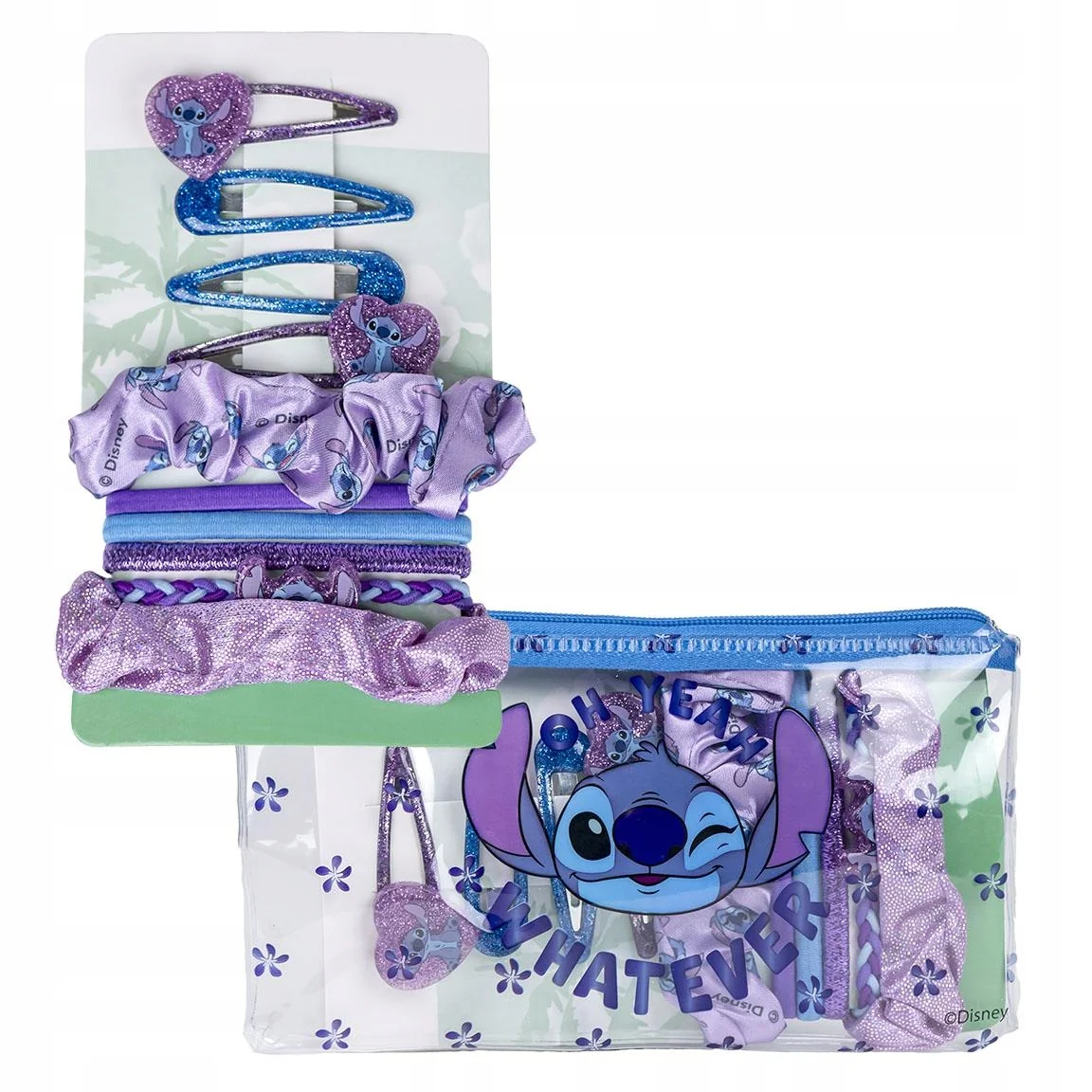 STITCH I ANGEL zestaw: spinki do włosów 4szt gumki do włosów 6 +kosmetyczka