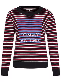Swetry damskie - Tommy Hilfiger Sweter Vivika Graphic C-Nk WW0WW26536 Kolorowy Regular Fit - grafika 1