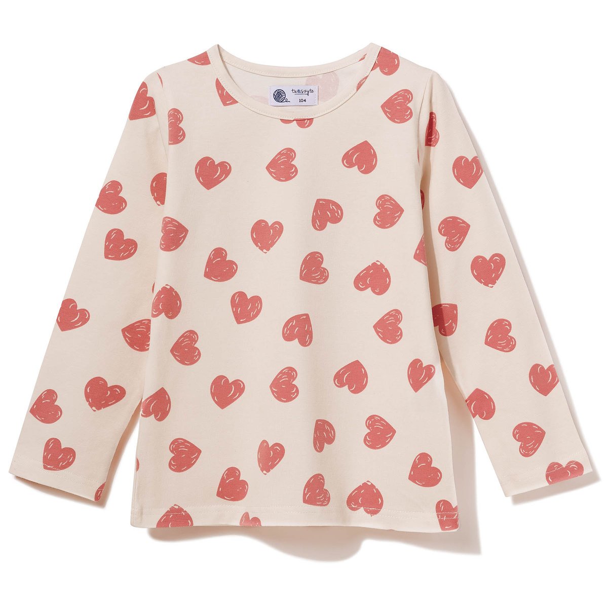 Bluzka dziewczęca bawełniana z długim rękawem, w serduszka 98