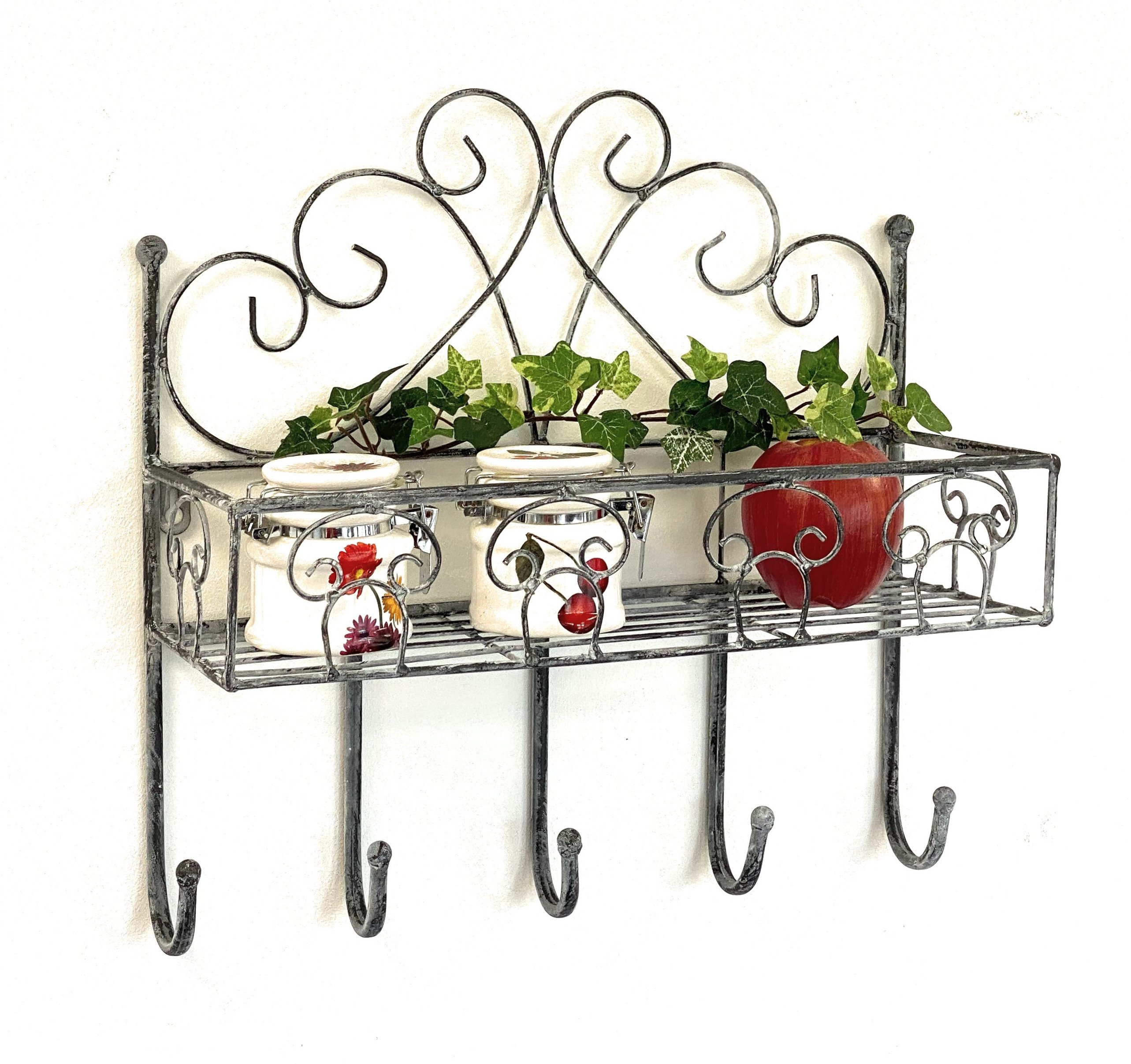 DanDiBo półka ścienna metalowa 96010 wieszak na ubrania 41 cm wieszak na ręczniki szary półka łazienkowa półka kuchenna 5 haczyków