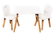 Zestawy mebli dla dzieci - Biały Drewniany Stolik Stół 2 Krzesła Dla Dzieci - miniaturka - grafika 1