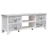 Szafki RTV - Szafka pod TV biało-szara 108x30x40 cm lite drewno paulownia - miniaturka - grafika 1