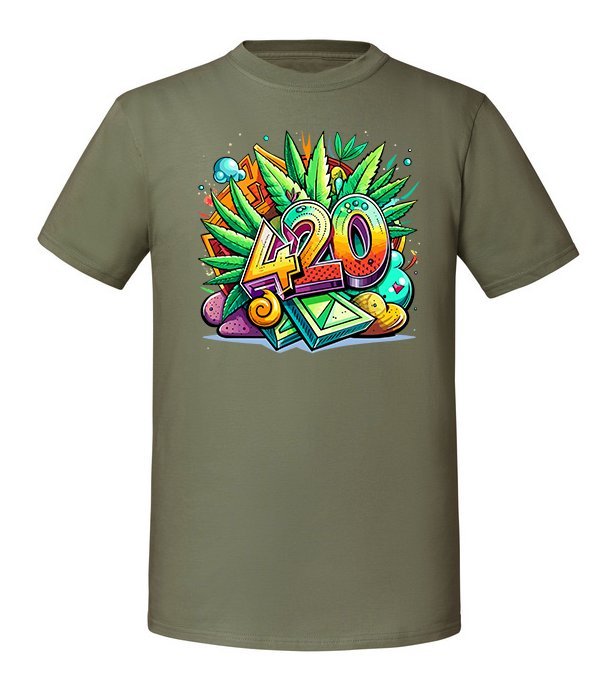 Męska koszulka z nadrukiem - 420 - Olive M