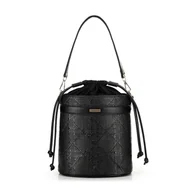 Torebki damskie - Damska torebka worek z plecioną teksturą czarna - miniaturka - grafika 1