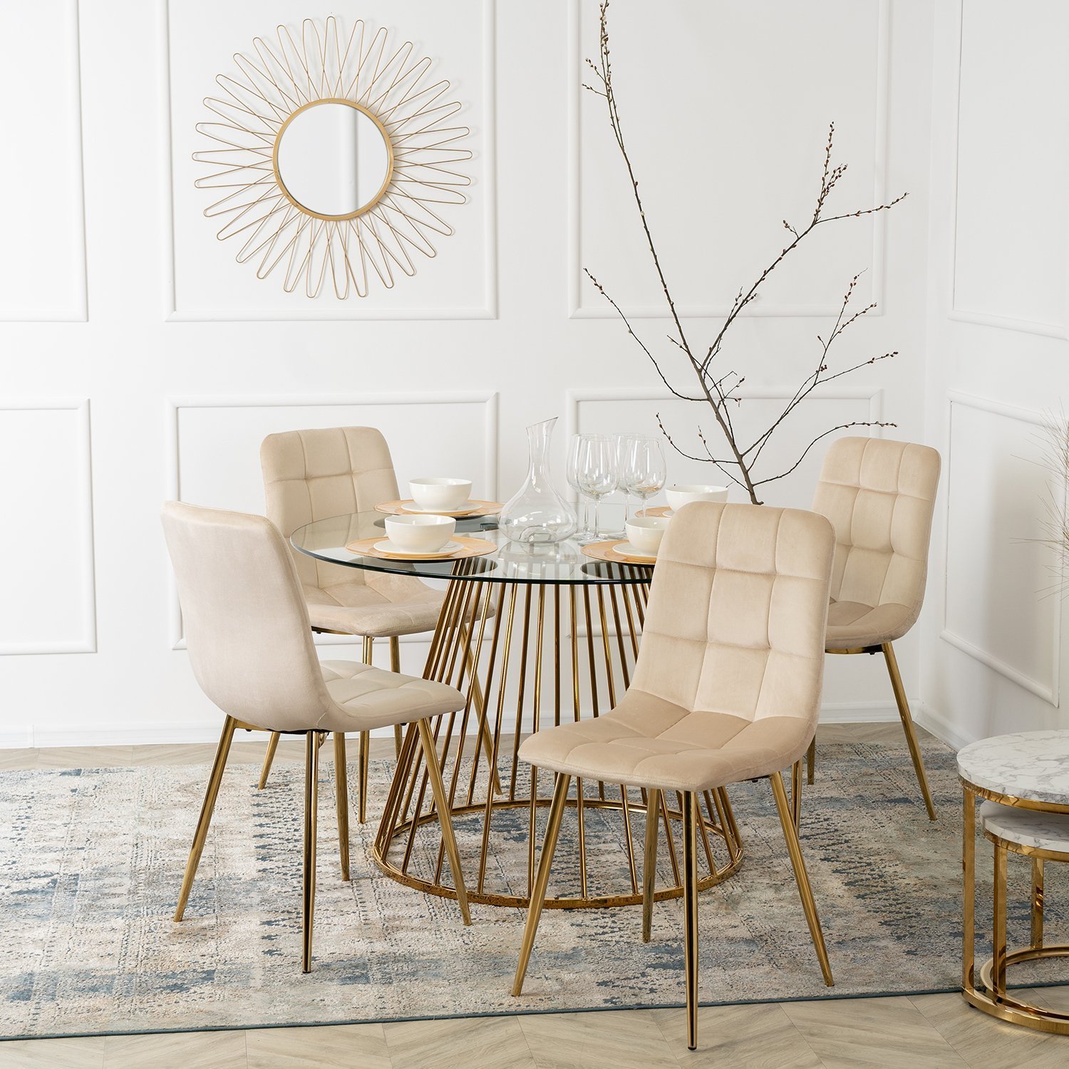 Mebel Elite Krzesło Tapicerowane do Salonu YORK Kremowe Welurowe Glamour