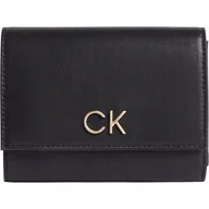 Portfele - Calvin klein portfel damski re-lock trifold czarny - miniaturka - grafika 1