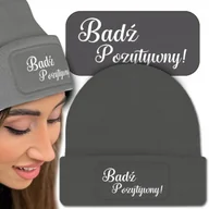 Czapki damskie - Ciepła Czapka Zimowa Szara BĄDŹ POZYTYWNY Wzory - miniaturka - grafika 1