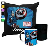 Gadżety dla niej i dla niego - Zestaw Kubek Magiczny + Poszewka Z Poduszką- Avengers Kapitan Ameryka+ Imię - miniaturka - grafika 1