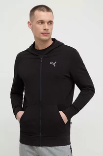 Bluzy męskie - Puma bluza bawełniana męska kolor czarny z kapturem gładka - grafika 1