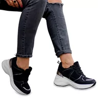 Sneakersy damskie - Buty Damskie Sportowe Na Koturnie Sneakersy Montale Czarne 38 - miniaturka - grafika 1