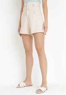 Beżowe Luźne Szorty High Waist z Guzikami Angelucci - Spodenki damskie - miniaturka - grafika 1