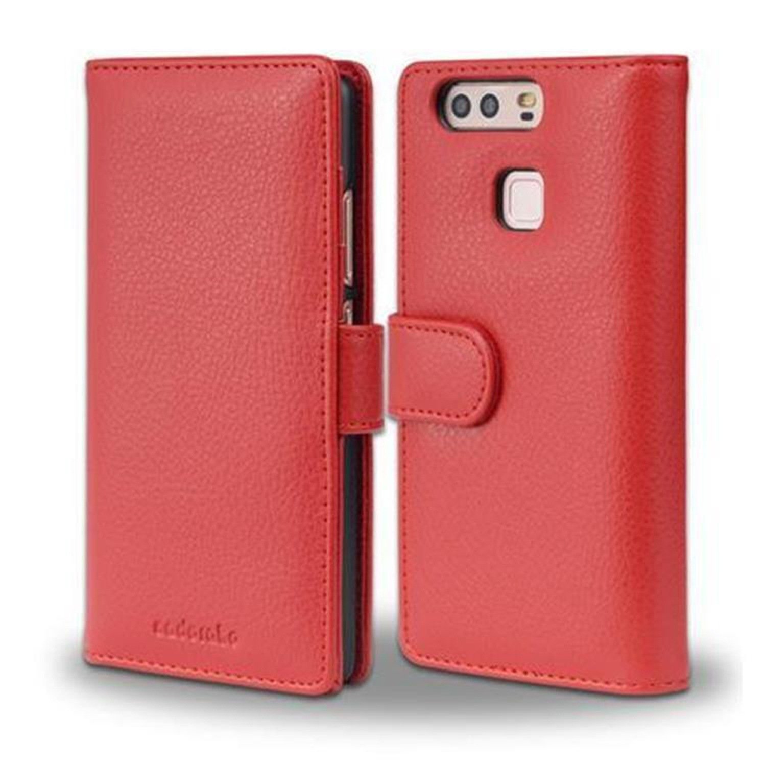 Etui Cadorabo do Huawei P9 w kolorze INFERNO RED z magnetycznym zamknięciem i 3 miejscami na karty Etui Etui ochronne Etui z klapką w stylu książki