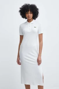 Lacoste sukienka kolor beżowy midi prosta - Sukienki - miniaturka - grafika 1