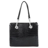 Torebki damskie - Torebka kuferek czarna błyszcząca skóra węża - miniaturka - grafika 1