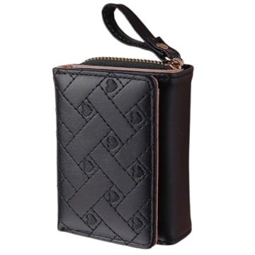 Damski Skórzany Portfel portmonetka skóra czarny w serca Pojemny Mały