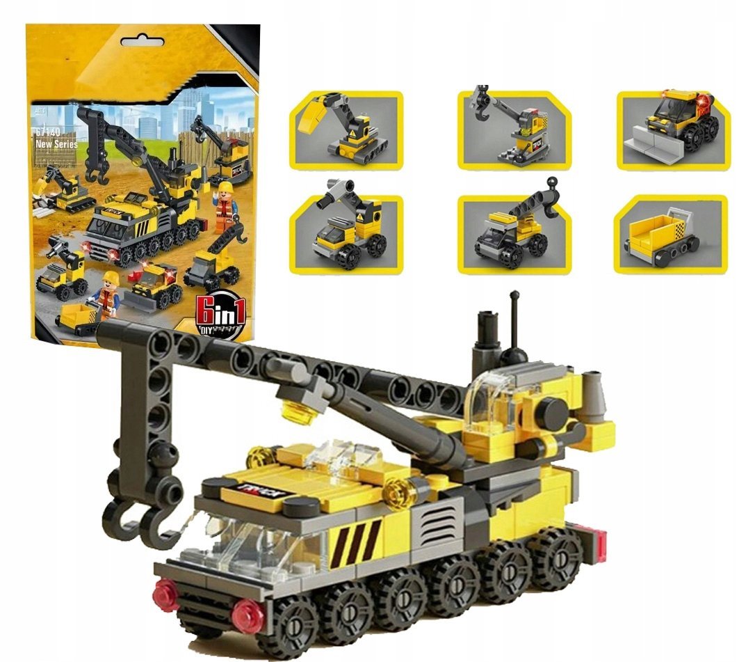 HIT KLOCKI PLAC BUDOWY POJAZDY BUDOWLANE TECHNICZNE BUDOWA zestaw 6w1