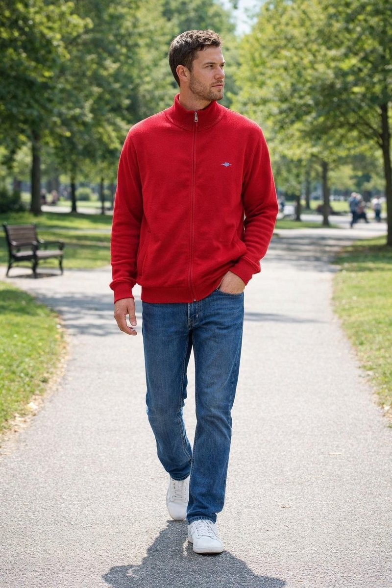 GANT CZERWONY SWETER MĘSKI ZAMEK STÓJKA BAWEŁNIANY CASUAL 5XL 7BA