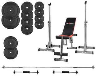 Zestaw Do Ćwiczeń 77Kg Z Ławką Treningową Tb102 Sztangą / Gryfem Prostym 180 cm, Obciążeniem 45 Kg I Hantlami - Ławki treningowe - miniaturka - grafika 1