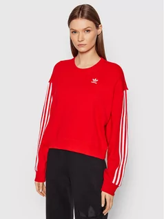 Bluzy damskie - Adidas Bluza HC2063 Czerwony Relaxed Fit - grafika 1