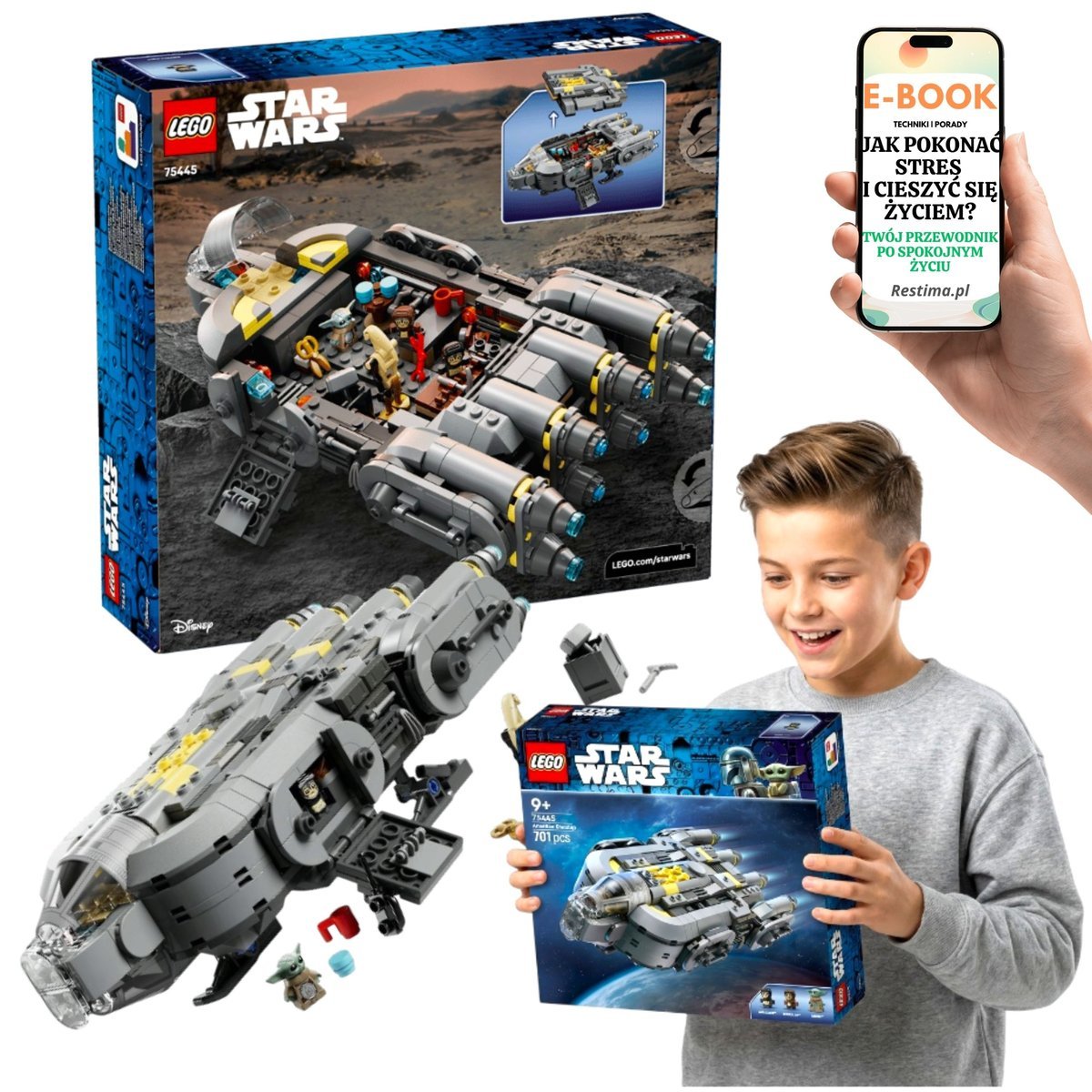 KLOCKI LEGO STAR WARS Anzellański Statek Gwiezdny 75445 Grogu Prezent Dla Syna Wnuka + E-BOOK-1