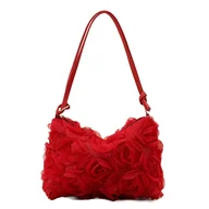 Torebki damskie - Elegancka Torebka z Motywem Róż 3D Czerwona Kopertówka - miniaturka - grafika 1