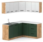 Meble kuchenne - Kuchnia Narożna Diana Modułowa Blat 3.2m Wotan Biały Mat Butelkowa Zieleń - miniaturka - grafika 1