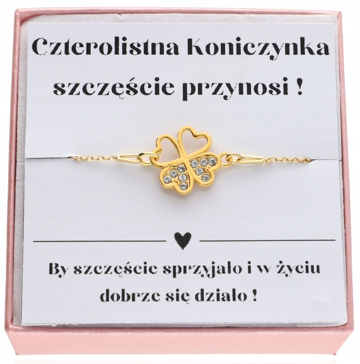 ZŁOTA bransoletka z koniczynką na szczęście KONICZYNKA SENTENCJA PRÓBA 925