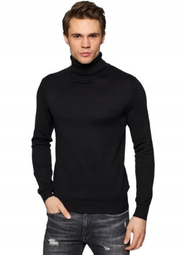 JACK&JONES CZARNY SWETER MĘSKI GOLF GŁADKI S 16BA