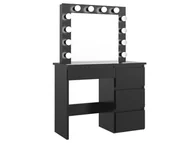 Lustra - Meblowa1 toaletka z oświetleniem BETA 12 LED, lustro do makijażu z dużym lustrem w stylu Hollywood, 12 żarówek LED, 4 szuflady, w kolorze czarnym - miniaturka - grafika 1