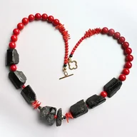 Naszyjniki - Ochrona Wolności - surowy czarny turmalin, koral, onyks - miniaturka - grafika 1