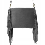Torebki damskie - Torebka Listonoszka Damska Boho Frędzle Zamsz Naturalny VERA PELLE Włoska - miniaturka - grafika 1