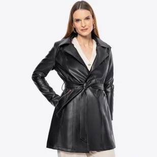 Damski płaszcz z imitacji skóry czarny - Płaszcze damskie - miniaturka - grafika 1
