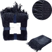 Narzuty - Przytulny koc narzuta na łóżko koc do salonu koc na sofę koc polarowy CHENILLE koc szenilowy granatowy 130x170 cm HOMLA - miniaturka - grafika 1