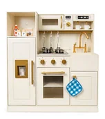 Zabawki AGD - Drewniana Kuchnia Dla Dzieci Roma – Gold&White – Dźwięk, Akcesoria! - miniaturka - grafika 1