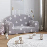 Łóżka dla dzieci i młodzieży - vidaXL 2-osobowa kanapa dla dzieci, jasnoszara w gwiazdki, miękki plusz - miniaturka - grafika 1
