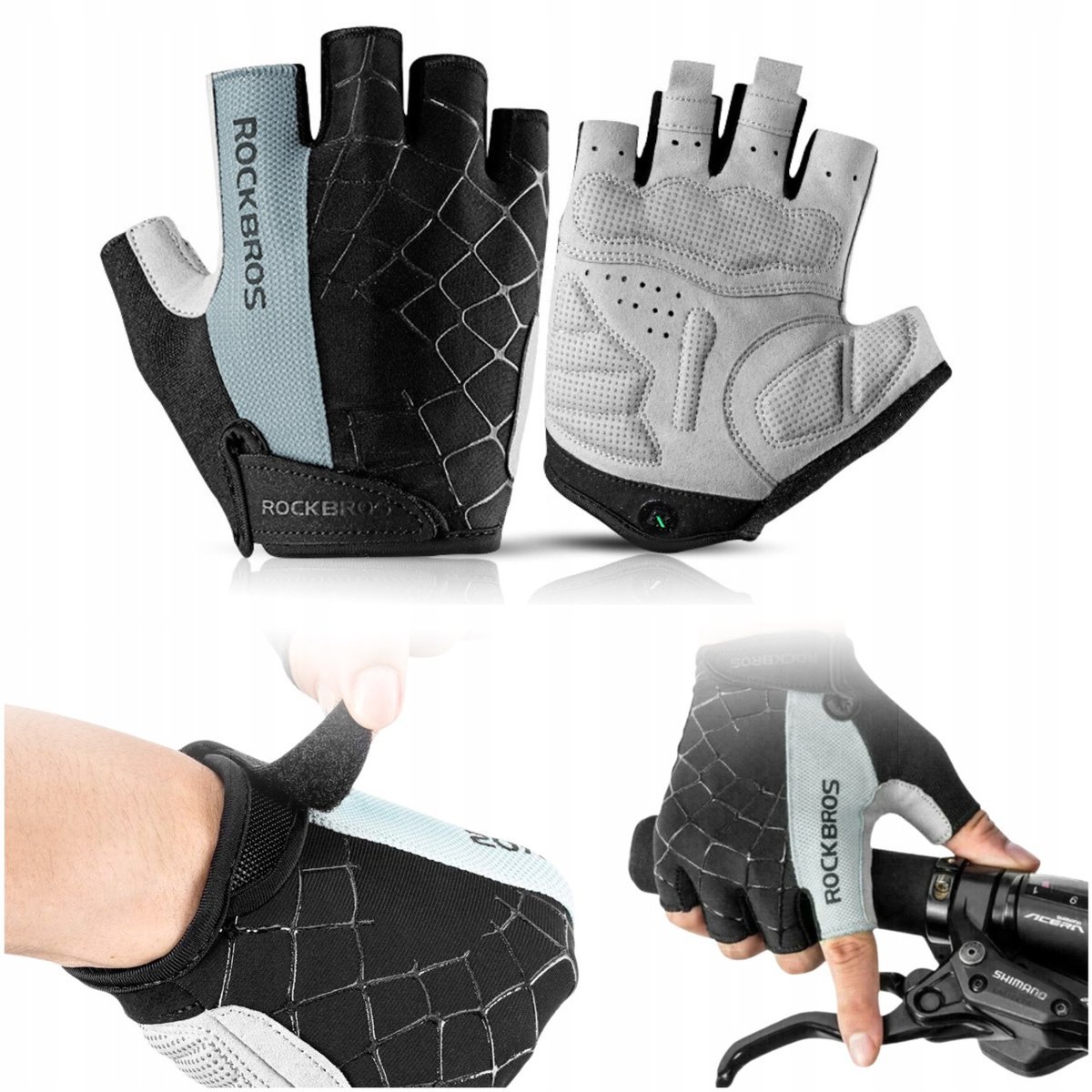 RĘKAWICZKI ROWEROWE BEZ PALCÓW ŻELOWE RĘKAWICE NA ROWER KRÓTKIE ROCKBROS L