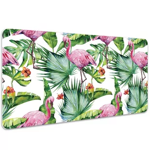 Duża podkładka na biurko Liście i Flamingi 100x50cm, Dywanomat - Podkładki na biurko - miniaturka - grafika 1