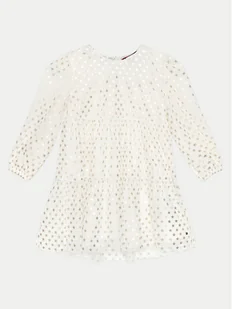 Tommy Hilfiger Sukienka elegancka Foil Star Dress Ls KG0KG08210 M Écru Regular Fit - Sukienki i spódniczki dla dziewczynek - miniaturka - grafika 1