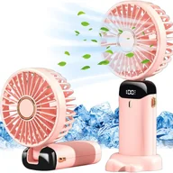 Wentylatory - Mały wentylator przenośny, mini wentylator, 5 ustawień prędkości (z podstawą), składany wentylator stołowy (różowy) - miniaturka - grafika 1