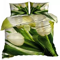 Pościel - Pościel 3D Bawełna Satyna 200X220Cm Białe Tulipany - miniaturka - grafika 1