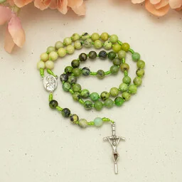 Różaniec ręcznie robiony, tradycyjny różaniec, zielony chryzopraz 6mm - Różańce - miniaturka - grafika 1