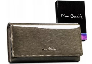 Portfele - Duży portfel damski z lakierowanej skóry naturalnej na zatrzask— Pierre Cardin - grafika 1