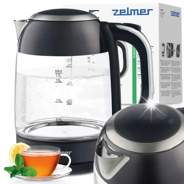 Zelmer Czajnik Bezprzewodowy Zck8025 2200w 1,7l Szklany Podświetlany