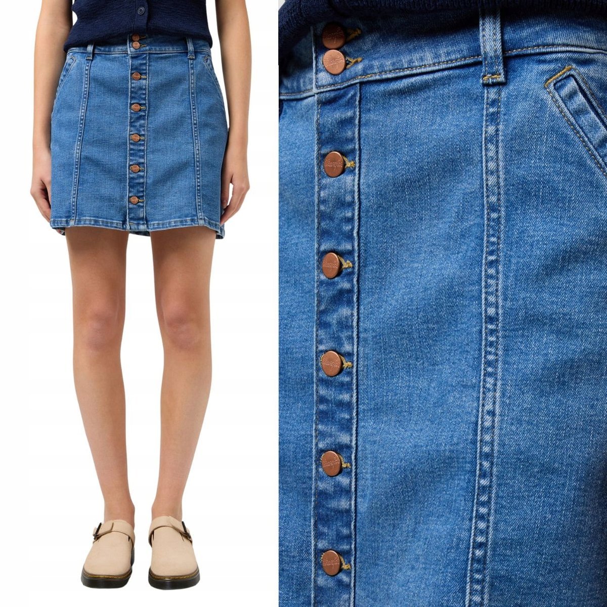 Wrangler DENIM MINI SKIRT KRÓTKA JEANSOWA SPÓDNICA ROZPIĘCIE Z PRZODU XS